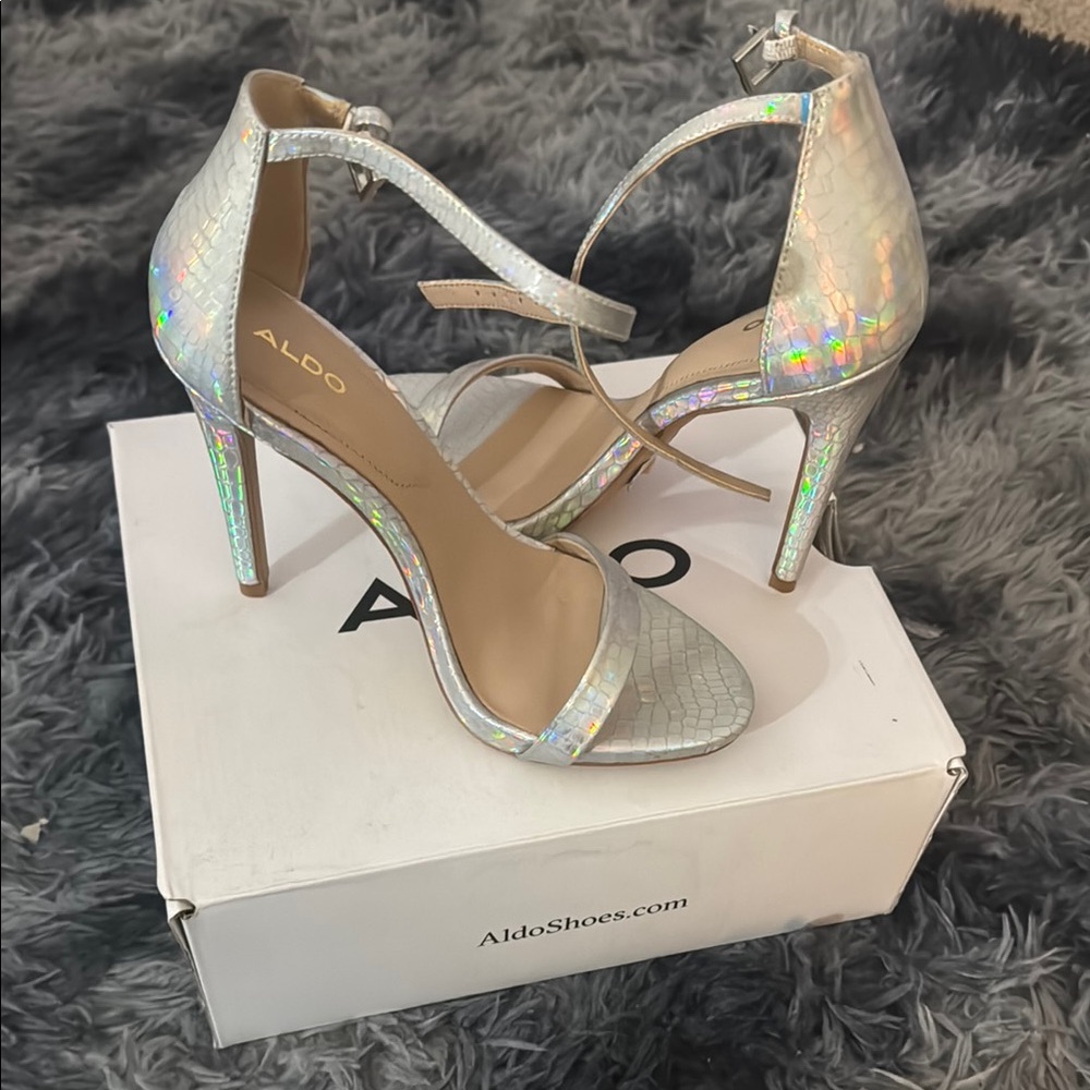 Aldo Iridescent Silver Heels
